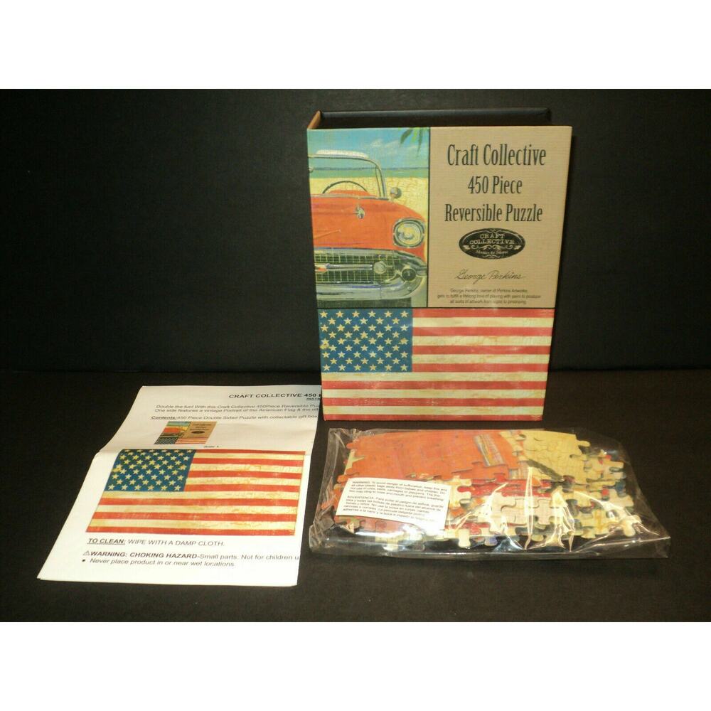 Avon Chevy Car American Flag Puzzle Craft Collective 450 Piece Reversible VTG
